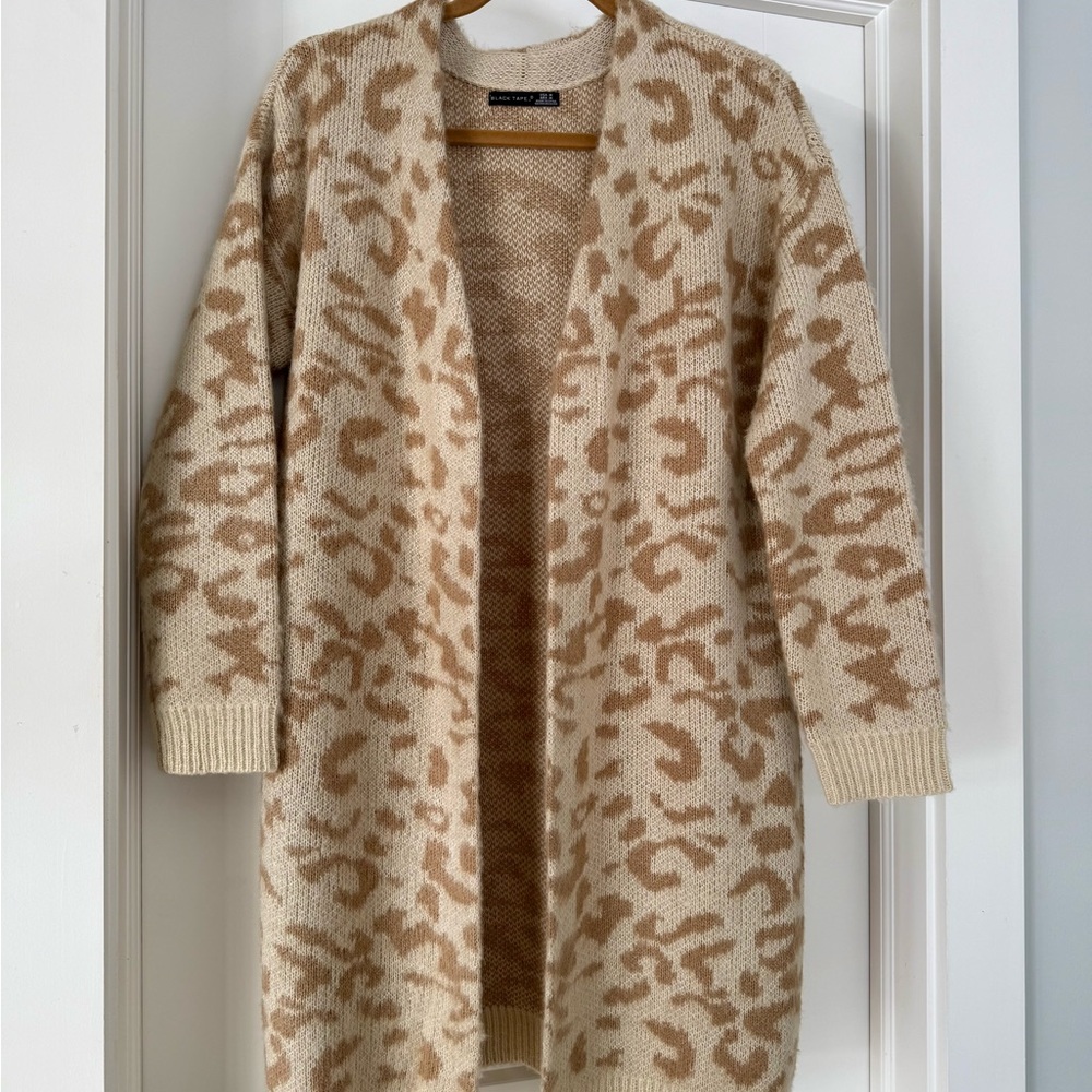 Black Tape Leopard Print Long Cardigan